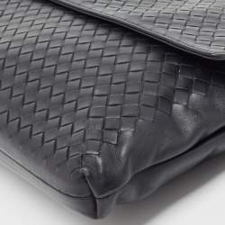 Pre Owned Bottega Veneta Black Intrecciato Leather Flap Snap Pouch