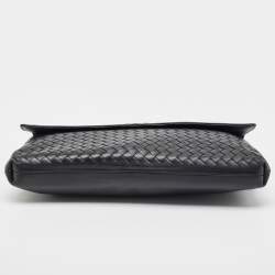 Pre Owned Bottega Veneta Black Intrecciato Leather Flap Snap Pouch