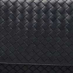Pre Owned Bottega Veneta Black Intrecciato Leather Flap Snap Pouch