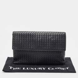 Pre Owned Bottega Veneta Black Intrecciato Leather Flap Snap Pouch