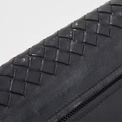 Pre Owned Bottega Veneta Black Intrecciato Leather Flap Snap Pouch