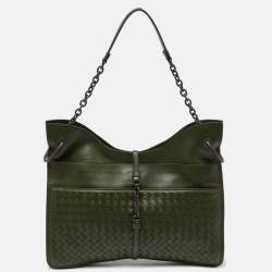 Pre Owned Bottega Veneta Green Intrecciato Souple Beverly Shoulder Bag