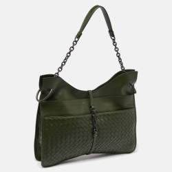 Pre Owned Bottega Veneta Green Intrecciato Souple Beverly Shoulder Bag