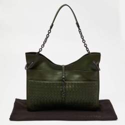 Pre Owned Bottega Veneta Green Intrecciato Souple Beverly Shoulder Bag