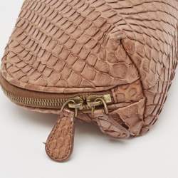 Pre Owned Bottega Veneta Brown Python Zip Pouch