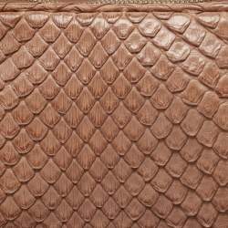 Pre Owned Bottega Veneta Brown Python Zip Pouch