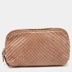 Pre Owned Bottega Veneta Brown Python Zip Pouch