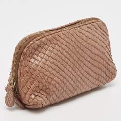 Pre Owned Bottega Veneta Brown Python Zip Pouch