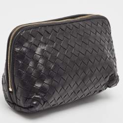 Pre Owned Bottega Veneta Black Intrecciato Leather Cosmetic Pouch