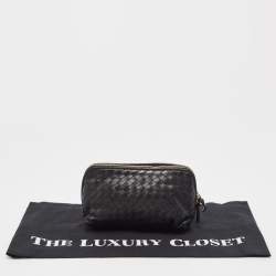 Pre Owned Bottega Veneta Black Intrecciato Leather Cosmetic Pouch