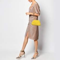 مملوكة مسبقًا Bottega Veneta Yellow Curly Raffia and Leather Mini The Pouch Bag