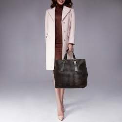 Pre Owned Bottega Venetta Dark Brown Intrecciato Buckle Handle Tote