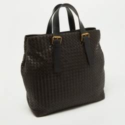 Pre Owned Bottega Venetta Dark Brown Intrecciato Buckle Handle Tote