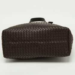 Pre Owned Bottega Venetta Dark Brown Intrecciato Buckle Handle Tote