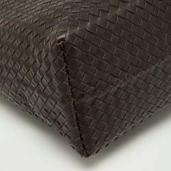 Pre Owned Bottega Venetta Dark Brown Intrecciato Buckle Handle Tote