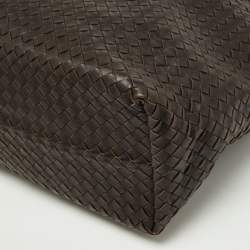 Pre Owned Bottega Venetta Dark Brown Intrecciato Buckle Handle Tote