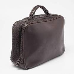 Pre Owned Bottega Veneta Brown Intrecciato Leather Briefcase 