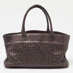 Pre Owned Bottega Veneta Dark Brown Intrecciato Leather Shopper Tote