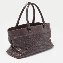 Pre Owned Bottega Veneta Dark Brown Intrecciato Leather Shopper Tote