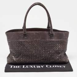 Pre Owned Bottega Veneta Dark Brown Intrecciato Leather Shopper Tote