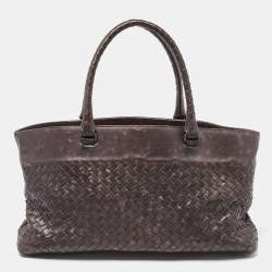 Pre Owned Bottega Veneta Dark Brown Intrecciato Leather Shopper Tote