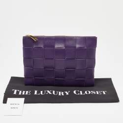 Pre Owned Bottega Veneta Purple Intrecciato Leather Zip Clutch