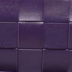 Pre Owned Bottega Veneta Purple Intrecciato Leather Zip Clutch