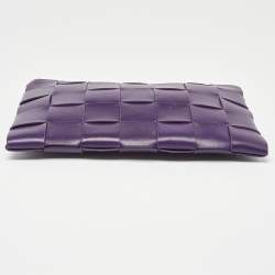 Pre Owned Bottega Veneta Purple Intrecciato Leather Zip Clutch