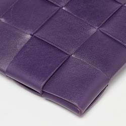 Pre Owned Bottega Veneta Purple Intrecciato Leather Zip Clutch