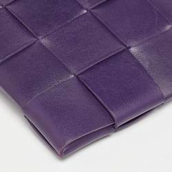 Pre Owned Bottega Veneta Purple Intrecciato Leather Zip Clutch
