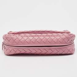 Pre Owned Bottega Veneta Light Pink Intreccaito Leather Olimpia Chain Shoulder Bag