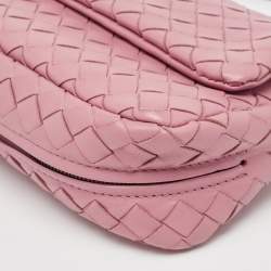 Pre Owned Bottega Veneta Light Pink Intreccaito Leather Olimpia Chain Shoulder Bag