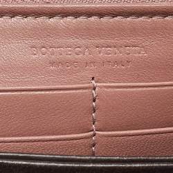 Pre Owned Bottega Veneta Old Rose Intrecciato Leather Zip Around Wallet