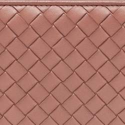 Pre Owned Bottega Veneta Old Rose Intrecciato Leather Zip Around Wallet