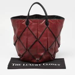 Pre Owned Bottega Veneta Red/Black Leather and Watersnake Leather Bag