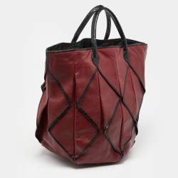 Pre Owned Bottega Veneta Red/Black Leather and Watersnake Leather Bag