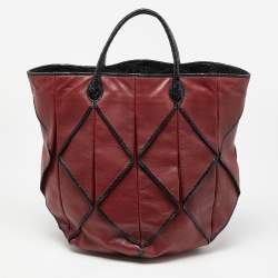 Pre Owned Bottega Veneta Red/Black Leather and Watersnake Leather Bag