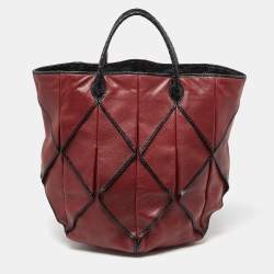 Pre Owned Bottega Veneta Red/Black Leather and Watersnake Leather Bag
