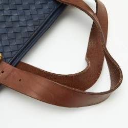 Pre Owned Bottega Veneta Blue/Tan Intrecciato Leather Shopper Tote