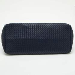 Pre Owned Bottega Veneta Blue/Tan Intrecciato Leather Shopper Tote