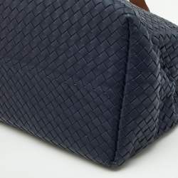 Pre Owned Bottega Veneta Blue/Tan Intrecciato Leather Shopper Tote