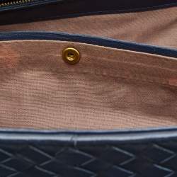 Pre Owned Bottega Veneta Blue/Tan Intrecciato Leather Shopper Tote