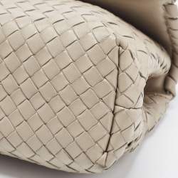 Pre Owned Bottega Veneta Grey Woven Leather Small Olimpia Shoulder Bag