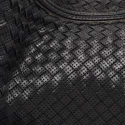 Pre Owned Bottega Veneta Black Intrecciato Perforated Leather Medium Veneta Hobo