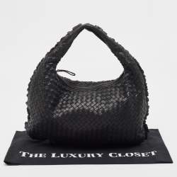 Pre Owned Bottega Veneta Black Intrecciato Perforated Leather Medium Veneta Hobo