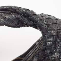 Pre Owned Bottega Veneta Black Intrecciato Perforated Leather Medium Veneta Hobo