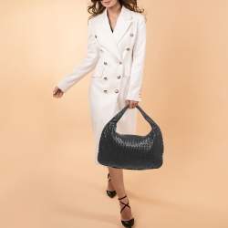 Pre Owned Bottega Veneta Black Intrecciato Perforated Leather Medium Veneta Hobo