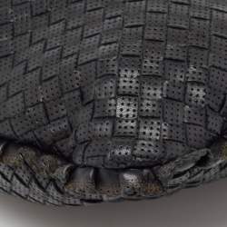 Pre Owned Bottega Veneta Black Intrecciato Perforated Leather Medium Veneta Hobo