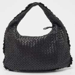 Pre Owned Bottega Veneta Black Intrecciato Perforated Leather Medium Veneta Hobo