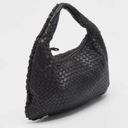 Pre Owned Bottega Veneta Black Intrecciato Perforated Leather Medium Veneta Hobo
